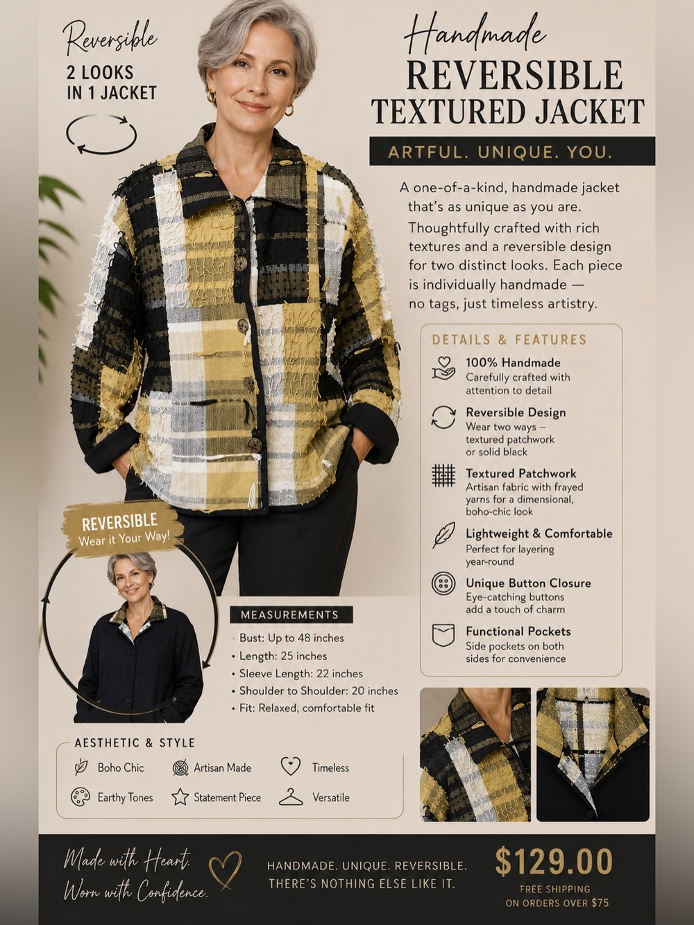 Textured Patchwork Blazer Jacket in Yellow, Black & White